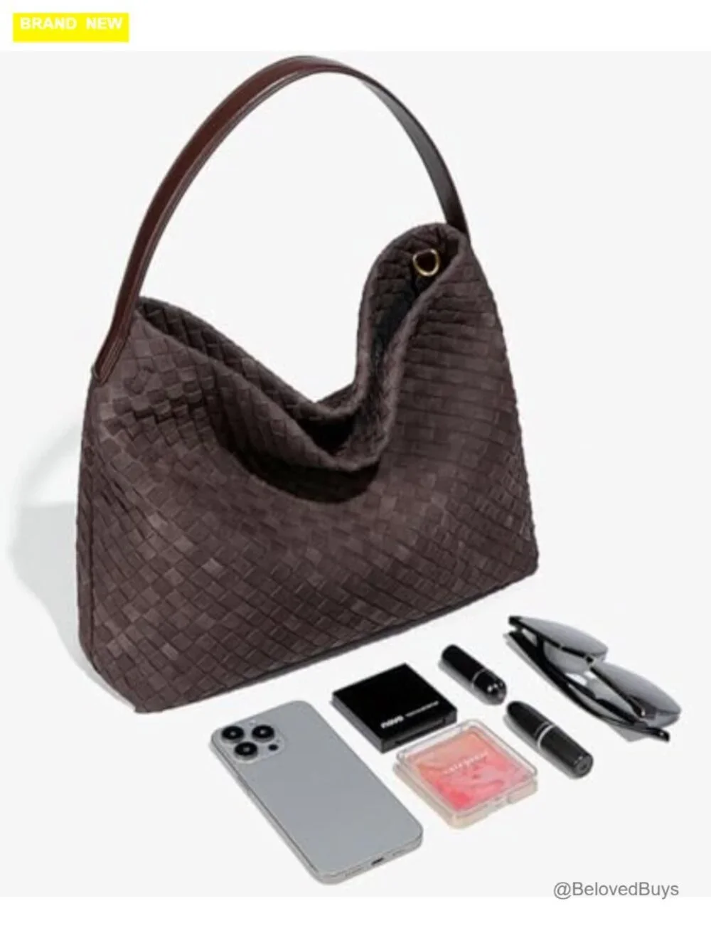 Faux Suede Woven Hobo Shoulder Bag with Top Handle and Crossbody Strap